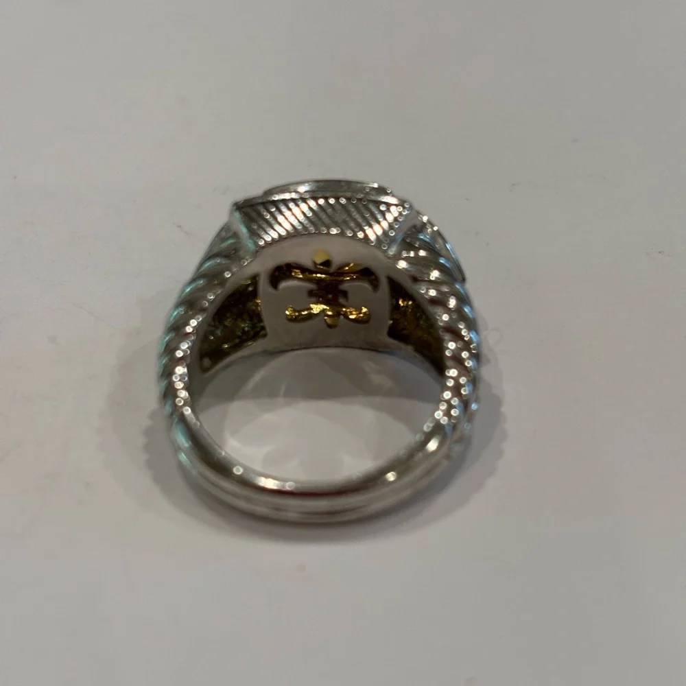 Judith Ripka Sterling, Citrine & peridot. Cushion-cut, triangle accents. SZ 7.5 - Picture 4 of 5